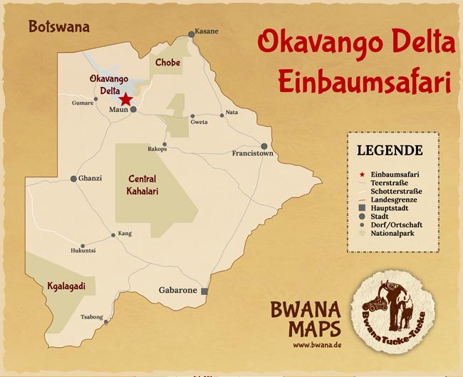 Okavango Delta Einbaumsafari Karte