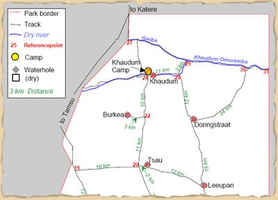 Khaudom Game Park (Quelle: Khaudum - A Safari Guide with Path Map and Satellite Image. © Heike & Ansgar Wanke, 1st Edition 2006. All rights reserved)